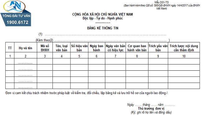 điền mẫu D01-TS truy thu BHXH